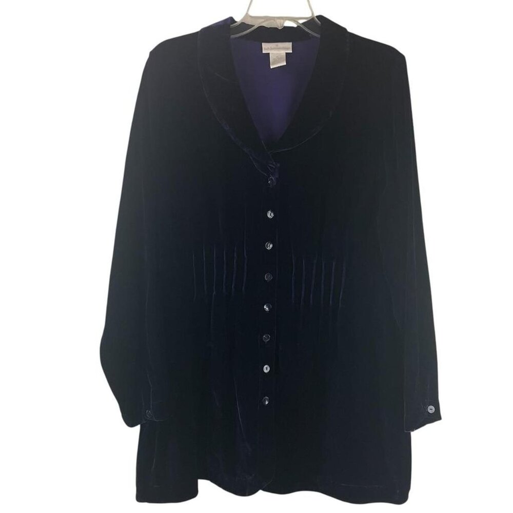 Soft Surroundings Velvet Button Up Tunic Top Womens XL Dark Purple